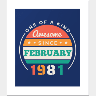 Retro Awesome Since February 1981 Birthday Vintage Bday 1981 Posters and Art